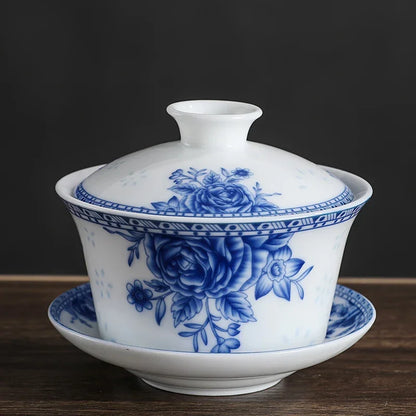 Jingdezhen Blue and White Porcelain Gaiwan Teacup Handmade Ceramic Tea Bowl Chinese Home Porcelain Teaware Drinkware 250ml