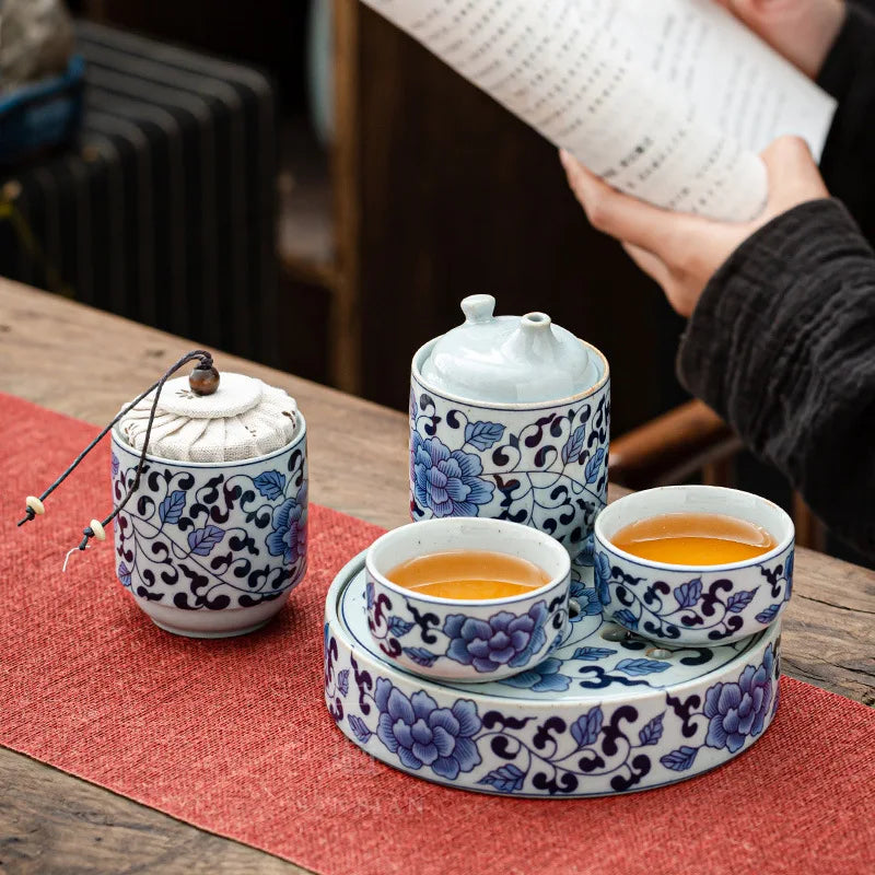 Jingdezhen Blue and White Porcelain Quick Cup One Pot Two Cups Household Porcelain Kung Fu Tea Set Portable Travel Office Teaw