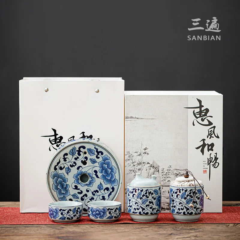 Jingdezhen Blue and White Porcelain Quick Cup One Pot Two Cups Household Porcelain Kung Fu Tea Set Portable Travel Office Teaw