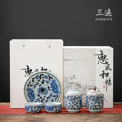 Jingdezhen Blue and White Porcelain Quick Cup One Pot Two Cups Household Porcelain Kung Fu Tea Set Portable Travel Office Teaw