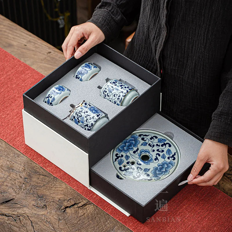 Jingdezhen Blue and White Porcelain Quick Cup One Pot Two Cups Household Porcelain Kung Fu Tea Set Portable Travel Office Teaw