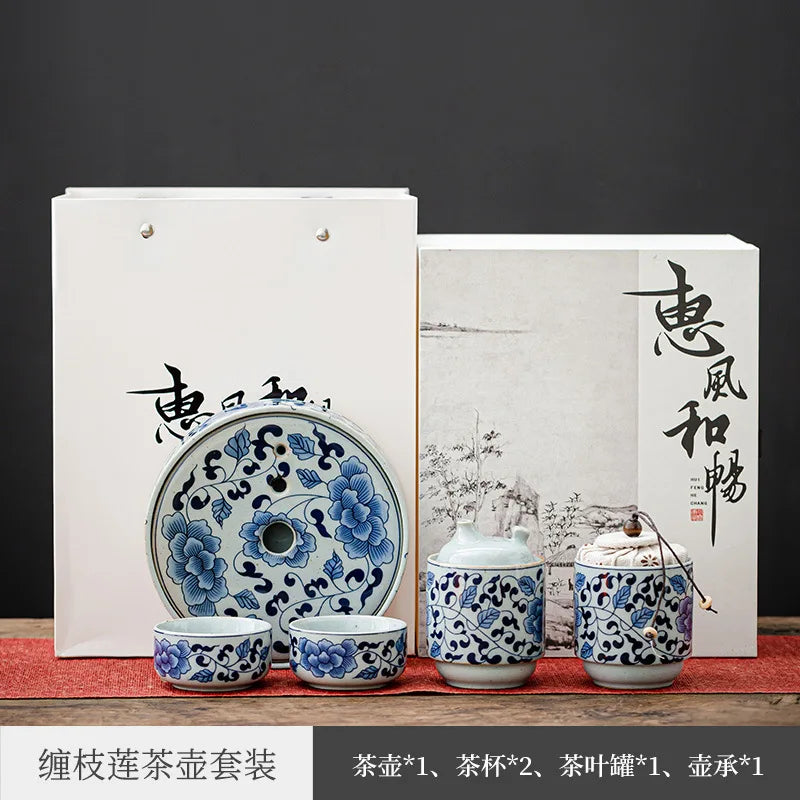 Jingdezhen Blue and White Porcelain Quick Cup One Pot Two Cups Household Porcelain Kung Fu Tea Set Portable Travel Office Teaw