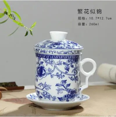 Jingdezhen-Blue and White Porcelain Tea Set, Four-Piece Set with Cover Filter, Tea Cup