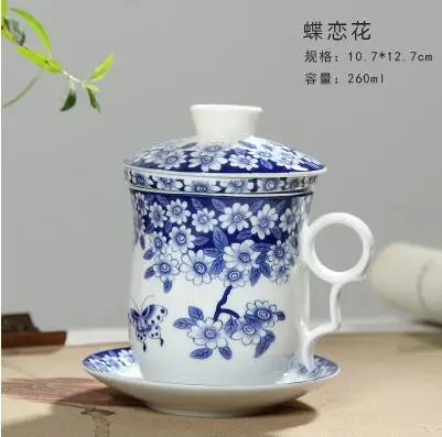 Jingdezhen-Blue and White Porcelain Tea Set, Four-Piece Set with Cover Filter, Tea Cup