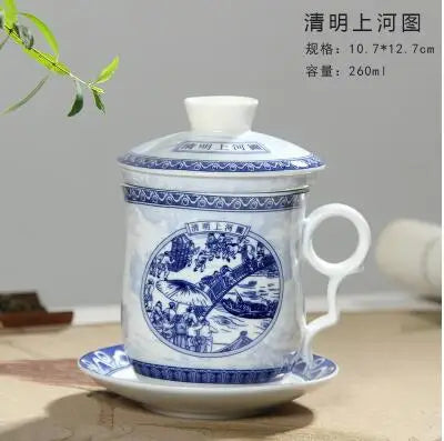 Jingdezhen-Blue and White Porcelain Tea Set, Four-Piece Set with Cover Filter, Tea Cup