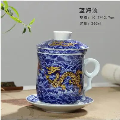 Jingdezhen-Blue and White Porcelain Tea Set, Four-Piece Set with Cover Filter, Tea Cup
