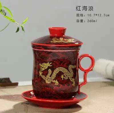 Jingdezhen-Blue and White Porcelain Tea Set, Four-Piece Set with Cover Filter, Tea Cup