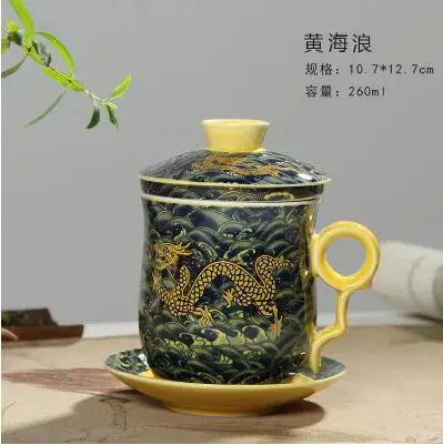 Jingdezhen-Blue and White Porcelain Tea Set, Four-Piece Set with Cover Filter, Tea Cup