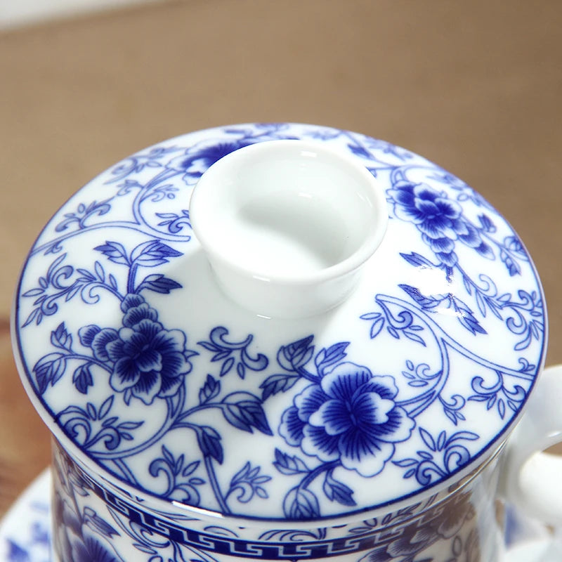 Jingdezhen-Blue and White Porcelain Tea Set, Four-Piece Set with Cover Filter, Tea Cup