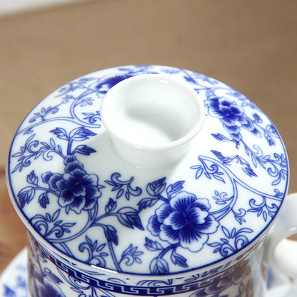 Jingdezhen-Blue and White Porcelain Tea Set, Four-Piece Set with Cover Filter, Tea Cup