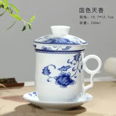 Jingdezhen-Blue and White Porcelain Tea Set, Four-Piece Set with Cover Filter, Tea Cup