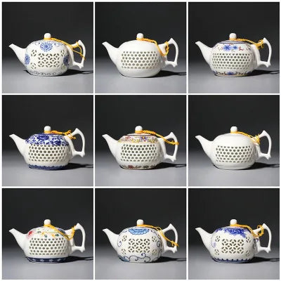 Jingdezhen Ceramic Blue And White Porcelain Teapot Kung Fu Black Tea Jin Jun Mei Linglong Tea Set Crystal Hollow Teapot Teaware