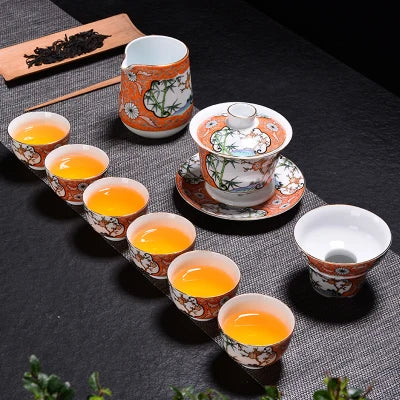 Jingdezhen Ceramic Color Enamel Retro Tea Sets Teapot Home Simple Cover Bowl Teacups Kung Fu Black Tea Pu-erh Teaware Gift