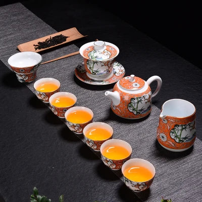 Jingdezhen Ceramic Color Enamel Retro Tea Sets Teapot Home Simple Cover Bowl Teacups Kung Fu Black Tea Pu-erh Teaware Gift