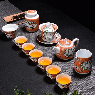 Jingdezhen Ceramic Color Enamel Retro Tea Sets Teapot Home Simple Cover Bowl Teacups Kung Fu Black Tea Pu-erh Teaware Gift