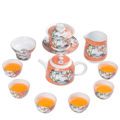 Jingdezhen Ceramic Color Enamel Retro Tea Sets Teapot Home Simple Cover Bowl Teacups Kung Fu Black Tea Pu-erh Teaware Gift