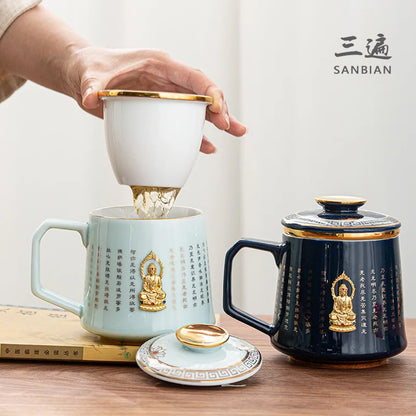 Jingdezhen Ceramic Cup Heart Sutra Tea Cup Set with Lid Home Personal Office Cup Mark Water Cup Gift Customization