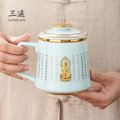 Jingdezhen Ceramic Cup Heart Sutra Tea Cup Set with Lid Home Personal Office Cup Mark Water Cup Gift Customization