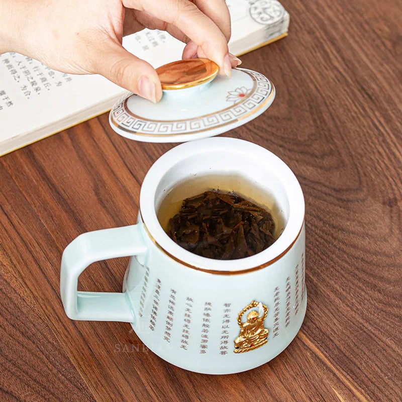 Jingdezhen Ceramic Cup Heart Sutra Tea Cup Set with Lid Home Personal Office Cup Mark Water Cup Gift Customization