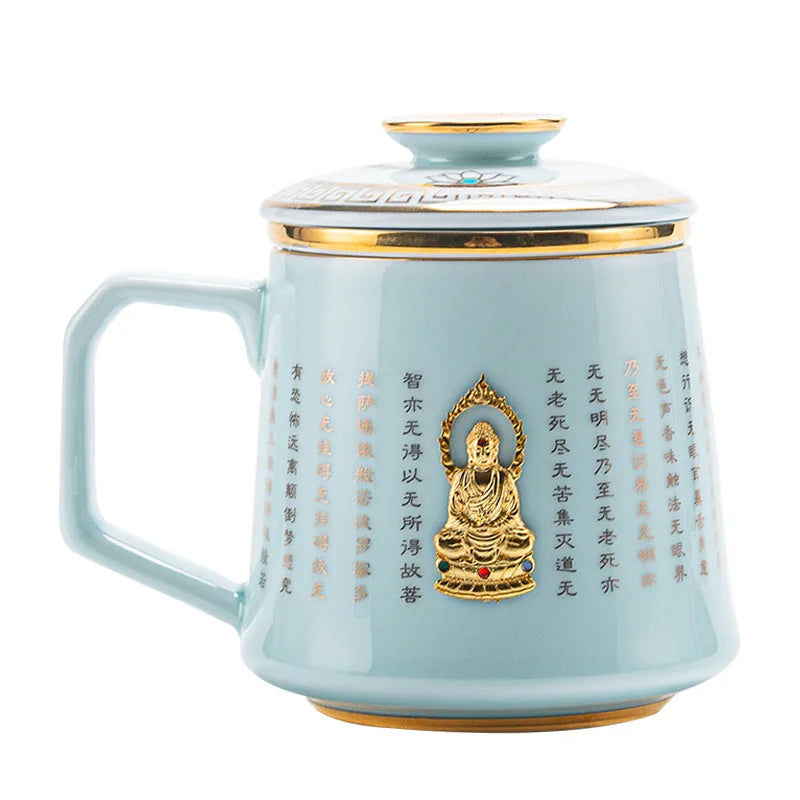 Jingdezhen Ceramic Cup Heart Sutra Tea Cup Set with Lid Home Personal Office Cup Mark Water Cup Gift Customization