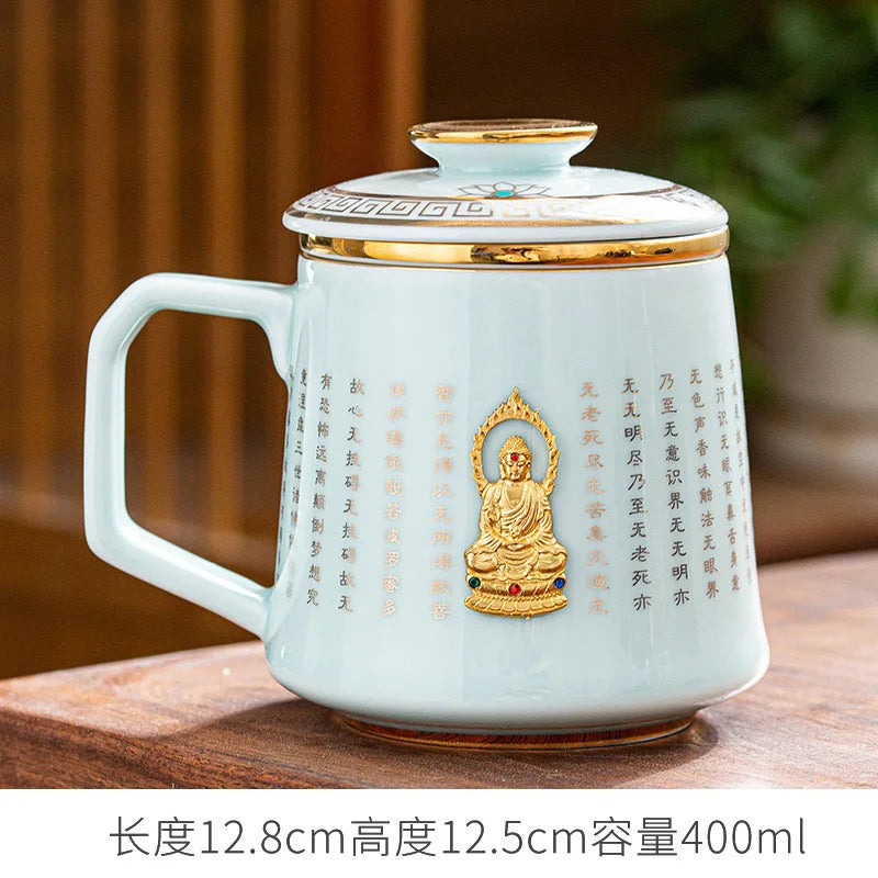 Jingdezhen Ceramic Cup Heart Sutra Tea Cup Set with Lid Home Personal Office Cup Mark Water Cup Gift Customization