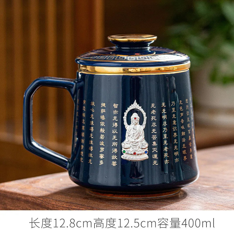 Jingdezhen Ceramic Cup Heart Sutra Tea Cup Set with Lid Home Personal Office Cup Mark Water Cup Gift Customization