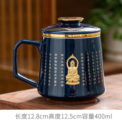 Jingdezhen Ceramic Cup Heart Sutra Tea Cup Set with Lid Home Personal Office Cup Mark Water Cup Gift Customization