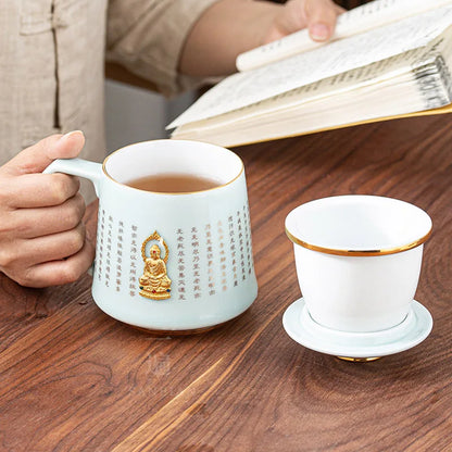 Jingdezhen Ceramic Cup Heart Sutra Tea Cup Set with Lid Home Personal Office Cup Mark Water Cup Gift Customization