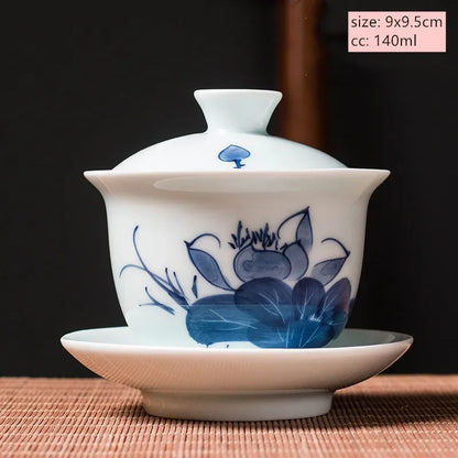 Jingdezhen Ceramic Gaiwan Chinese Blue and White Porcelain Tea Tureen Retro Handmade Tea Bowl Teacup Customized Teaware