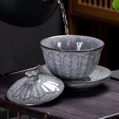 Jingdezhen Ceramic Gaiwan High Quality Ice Split Glaze Tea Set Sancai Tea Bowl Handmade Chinese Tea Infuser Tea Cup with Lid