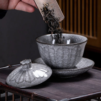 Jingdezhen Ceramic Gaiwan High Quality Ice Split Glaze Tea Set Sancai Tea Bowl Handmade Chinese Tea Infuser Tea Cup with Lid