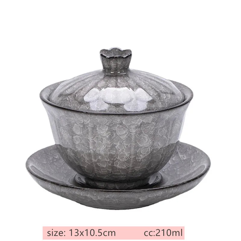 Jingdezhen Ceramic Gaiwan High Quality Ice Split Glaze Tea Set Sancai Tea Bowl Handmade Chinese Tea Infuser Tea Cup with Lid
