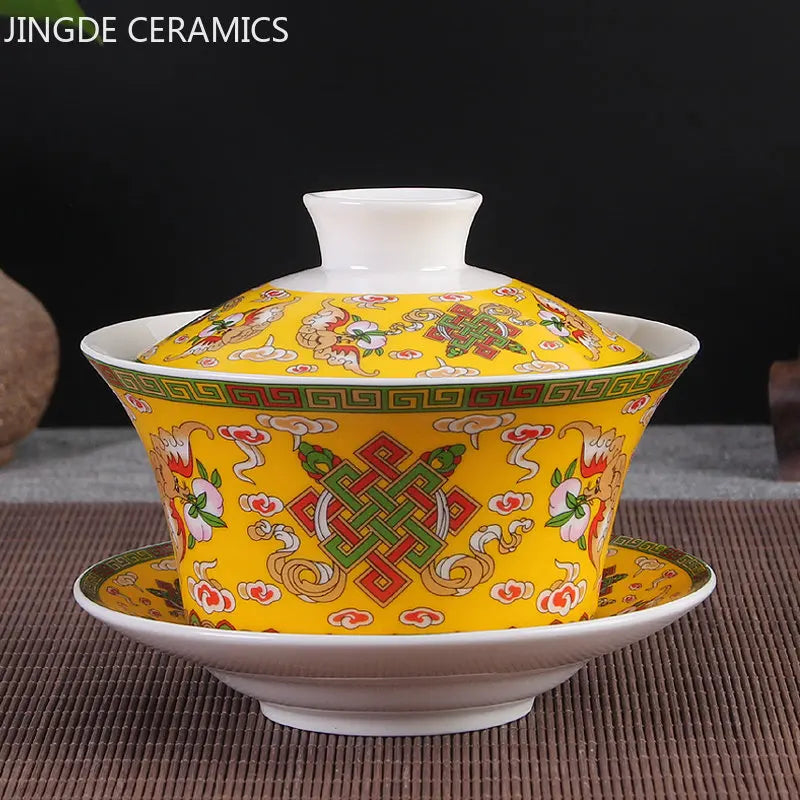 Jingdezhen Ceramic Gaiwan High Quality Sancai Tea Bowl Chinese Traditional Pattern Cover Bowl Blue and White Porcelain Tea Set