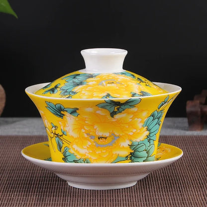 Jingdezhen Ceramic Gaiwan High Quality Sancai Tea Bowl Chinese Traditional Pattern Cover Bowl Blue and White Porcelain Tea Set