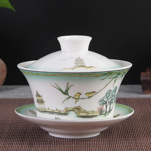 Jingdezhen Ceramic Gaiwan High Quality Sancai Tea Bowl Chinese Traditional Pattern Cover Bowl Blue and White Porcelain Tea Set