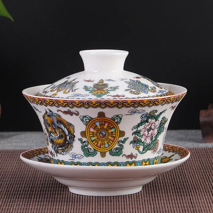 Jingdezhen Ceramic Gaiwan High Quality Sancai Tea Bowl Chinese Traditional Pattern Cover Bowl Blue and White Porcelain Tea Set
