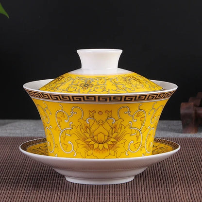 Jingdezhen Ceramic Gaiwan High Quality Sancai Tea Bowl Chinese Traditional Pattern Cover Bowl Blue and White Porcelain Tea Set