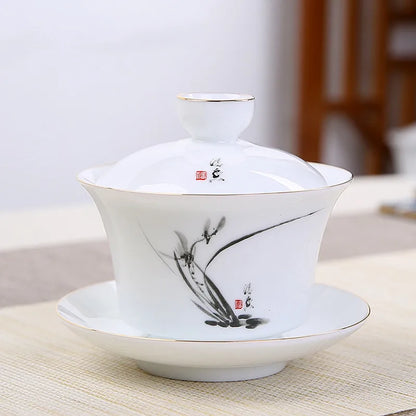 Jingdezhen Ceramic Gaiwan Tea Bowl White Porcelain Tea Maker with Cover Teacup Chinese Tea Set Supplies Household Drinkware