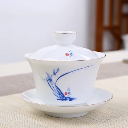 Jingdezhen Ceramic Gaiwan Tea Bowl White Porcelain Tea Maker with Cover Teacup Chinese Tea Set Supplies Household Drinkware