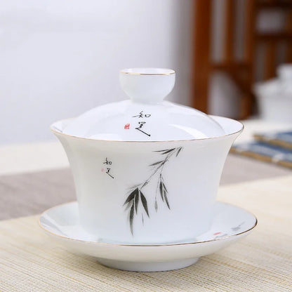 Jingdezhen Ceramic Gaiwan Tea Bowl White Porcelain Tea Maker with Cover Teacup Chinese Tea Set Supplies Household Drinkware