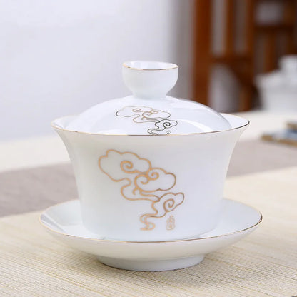 Jingdezhen Ceramic Gaiwan Tea Bowl White Porcelain Tea Maker with Cover Teacup Chinese Tea Set Supplies Household Drinkware