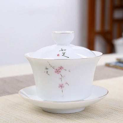 Jingdezhen Ceramic Gaiwan Tea Bowl White Porcelain Tea Maker with Cover Teacup Chinese Tea Set Supplies Household Drinkware
