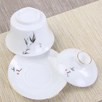 Jingdezhen Ceramic Gaiwan Tea Bowl White Porcelain Tea Maker with Cover Teacup Chinese Tea Set Supplies Household Drinkware