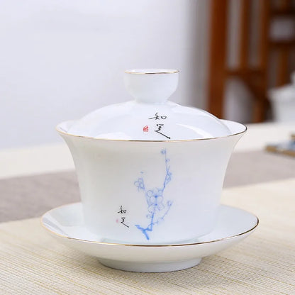 Jingdezhen Ceramic Gaiwan Tea Bowl White Porcelain Tea Maker with Cover Teacup Chinese Tea Set Supplies Household Drinkware