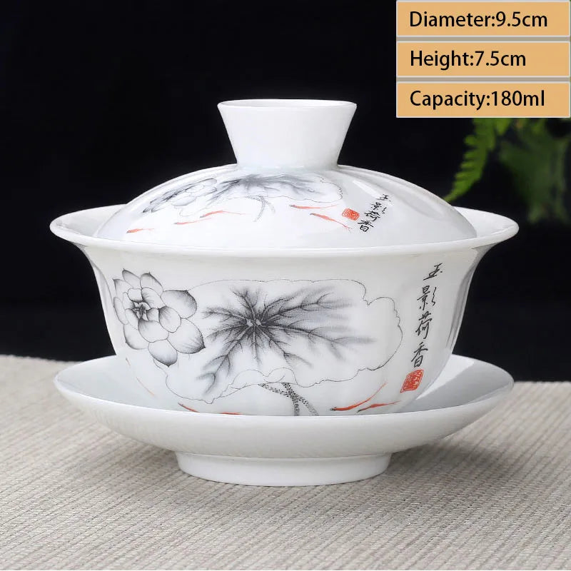 Jingdezhen Ceramic Gaiwan Teacup handmade Tea Tureen Boutique tea bowl Chinese Porcelain Teaware Accessories Drinkware