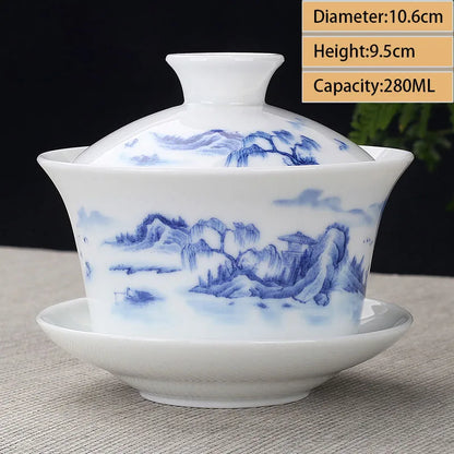 Jingdezhen Ceramic Gaiwan Teacup handmade Tea Tureen Boutique tea bowl Chinese Porcelain Teaware Accessories Drinkware