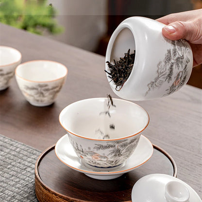 Jingdezhen Ceramic Gaiwan Teacup handmade Tea Tureen Boutique tea bowl Chinese Porcelain Teaware Accessories Drinkware