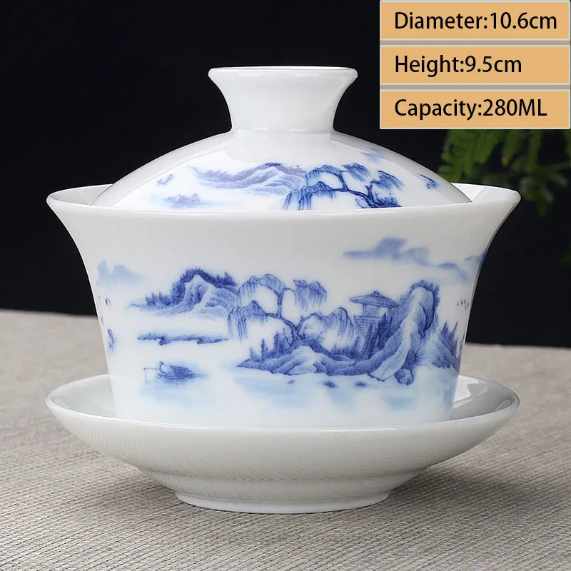 Jingdezhen Ceramic Gaiwan Teacup handmade Tea Tureen Boutique tea bowl Chinese Porcelain Teaware Accessories Drinkware