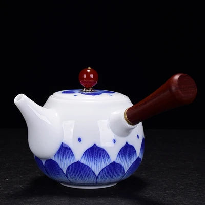 Jingdezhen Ceramic Humanoid Teapot Underglaze Color Blue And White Side Pot Pastel Flower Teapot Kungfu Single Pot Tea Set