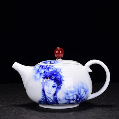 Jingdezhen Ceramic Humanoid Teapot Underglaze Color Blue And White Side Pot Pastel Flower Teapot Kungfu Single Pot Tea Set